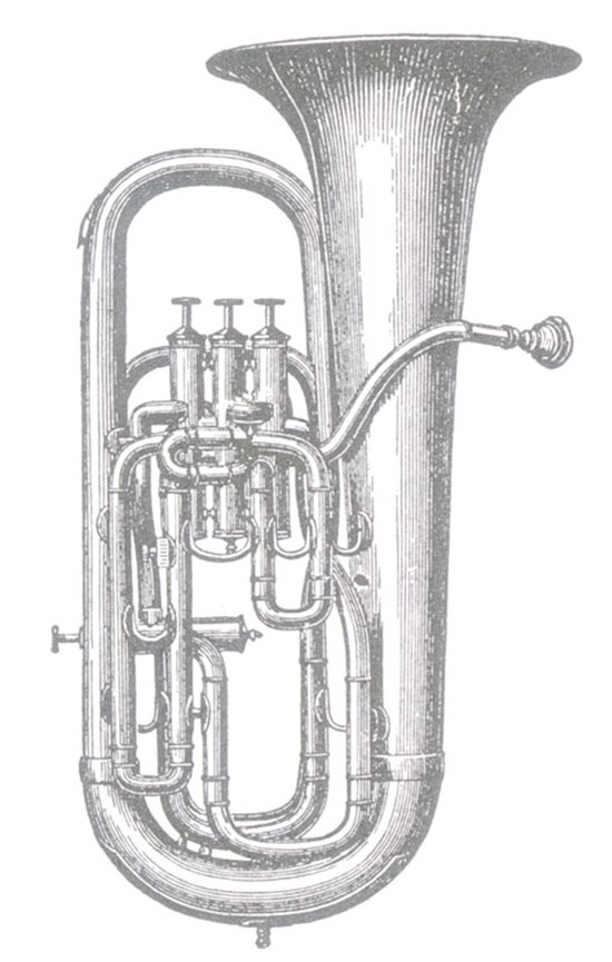 A drawing of a euphonium manufactured by Boosey & Co. in 1878