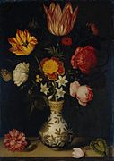 Stilleven met bloemen in een Wan-li vaas label QS:Len,"Still Life with Flowers in a Wan-Li vase" label QS:Lpl,"Martwa natura z kwiatami w wazonie Wan-Li" label QS:Lnl,"Stilleven met bloemen in een Wan-li vaas" 1619. olieverf op koper medium QS:P186,Q296955;P186,Q753,P518,Q861259 . 31 × 22,5 cm. Amsterdam, Rijksmuseum Amsterdam.