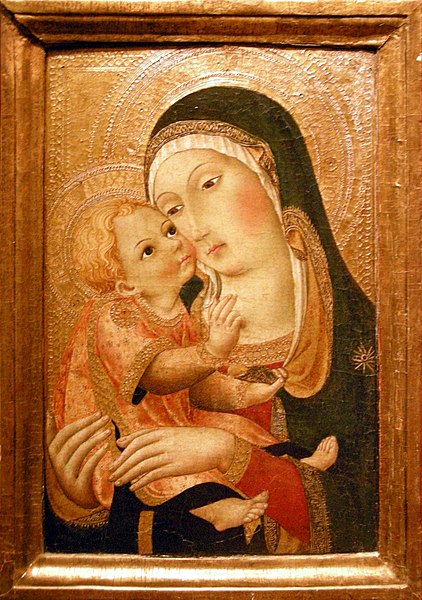 File:Bottega di sano di pietro, madonna col bambino, 1460 ca..JPG