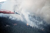 C-130 Hercules retardant drop over the fire