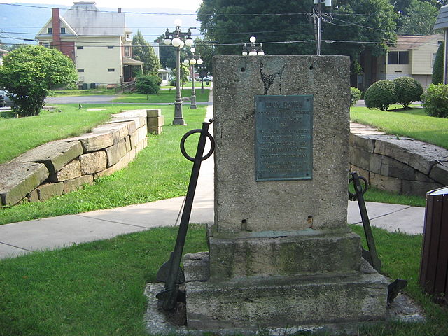 A canal monument incorporating an old canal lock in downtown Lock Haven