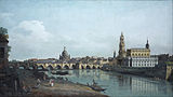Дрезден с правого берега Эльбы перед мостом Августа. 1748. Холст, масло. Галерея старых мастеров, Дрезден