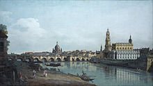 Bernardo Bellotto's Dresden included the Hofkirche during construction. Canaletto - Dresden seen from the Right Bank of the Elbe, beneath the Augusts Bridge - Google Art Project.jpg