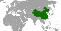 Карта с указанием местоположения Китая и Черногории