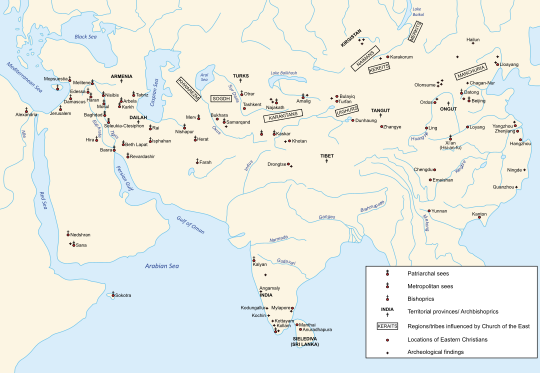 Church of the East and its dioceses and missions throughout Asia, including India