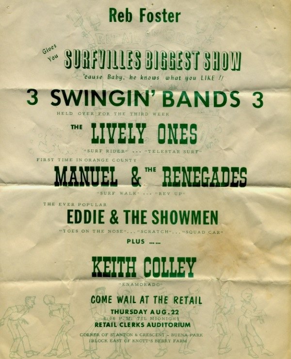 1963 performance flyer, promoting surf musicians