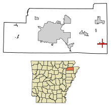 Craighead County Arkansas Obszary zarejestrowane i nie posiadające osobowości prawnej Caraway Highlighted 0511410.svg