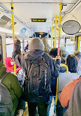 Crowding inside an Edmonton Transit Service bus