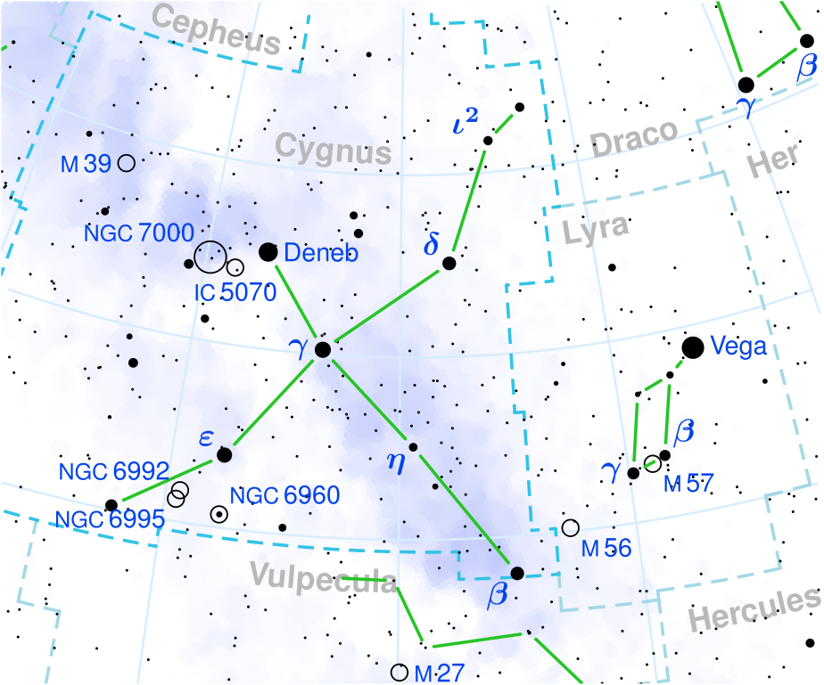 Cygnus and Lyra sky map