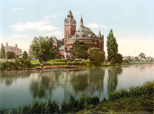 Photochrom of the old Shakespeare Memorial Theatre, Stratford-on-Avon, England, c. 1890–1900