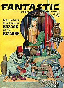Leiber's novelette "Bazaar of the Bizarre" was the cover story for the August 1963 issue of Fantastic Fantastic 196308.jpg