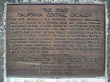 An NSGW marker at the site of the first California Central Creamery in Ferndale, California. Ferndale CA Central Creamery.jpg