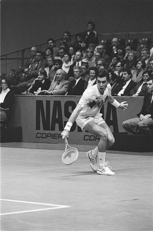 Ivan Lendl in the final of the 1984 ABN World Tennis tournament in Rotterdam