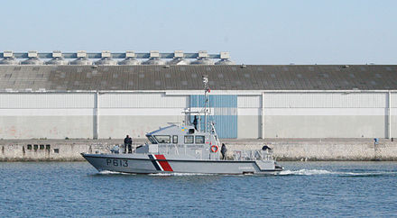 A vedette of the French Maritime Gendarmerie in La Rochelle harbour