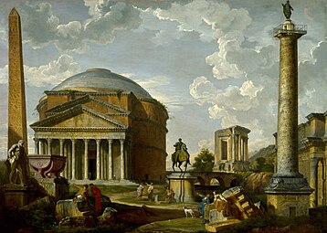 Fantasy View with the Pantheon and other Monuments of Ancient Rome; by Giovanni Paolo Panini; 1737; oil on canvas; 98.9 x 137.49 cm; Museum of Fine Arts, Houston, US