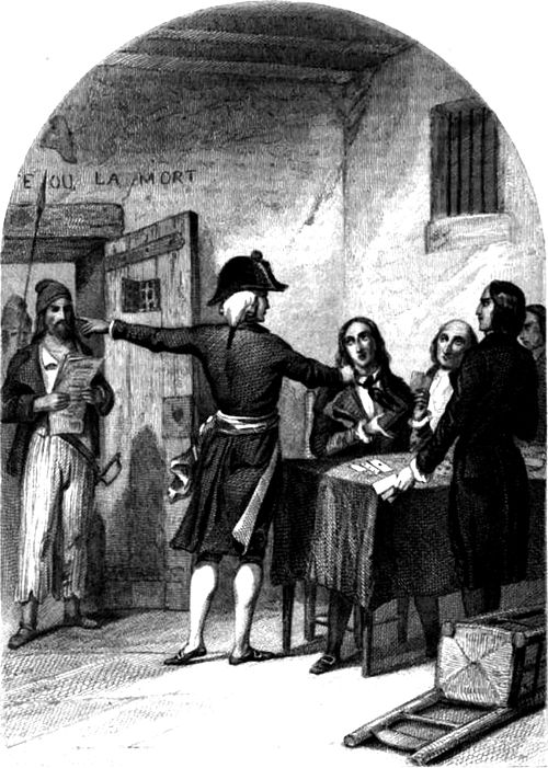 The Girondins in the La Force Prison after their arrest, a woodcut from 1845