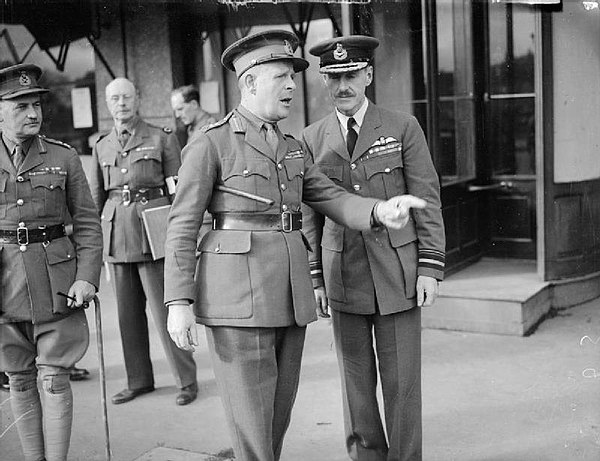 Lord Gort (gesturing, at centre) was commander of the British Expeditionary Force.