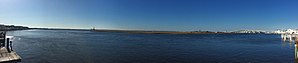 Great Egg Harbor Bay with the Great Egg Harbor Bridge, Beesley's Point Generating Station, New Jersey Route 52 and the Rainbow Islands in the background