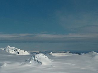 View from Miziya Peak to Gurev Gap (foreground: Leslie Hill, left: Burdick Ridge, right: Hurd Dome)