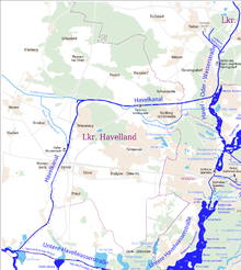 The Havel Canal in the context of the waterways west of Berlin Havelkanal Karte der Berliner Wasserstrassen.png