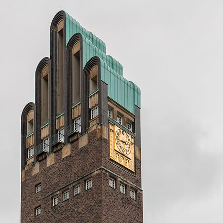 Landmark of Darmstadt: Hochzeitsturm [de] ("Wedding Tower"), built 1908 in Jugendstil architecture.