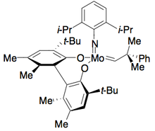 Hoveyda and Schrock's catalyst for ring closing metathesis kinetic resolution Hoveyda Schrock RCM KR catalyst.png