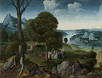 Phong cảnh với Thánh John the Baptist Preaching, tranh sơn dầu trên gỗ sồi, 36,5 × 45 cm, Bảo tàng Mỹ thuật Hoàng gia Bỉ