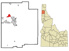 Kootenain piirikunnan Idaho-yhtiöt ja rekisteröimättömät alueet Rathdrum Highlighted.svg