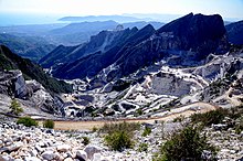 Panorama of the quarries near Carrara and the irreversible geomorphological changes they bring to the Apuan Alps La cava di marmo di carrara - panoramio.jpg