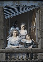 Portrait of a Woman with Her Son and Daughter in a Balcony Window (1787), an oil painting by Jacques-Antoine-Marie Lemoine