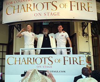 Jack Lowden, Vangelis, and James McArdle watch the Olympic Torch Relay from the Gielgud Theatre, July 2012. London26July2012d.jpg