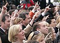 Hook 'em Horns from the crowd on the White House lawn in honor of the 2005 Texas Longhorn football team