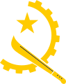 Símbolu de la bandera d'Angola: un engranaje entecruzáu con un machete.