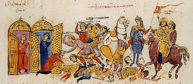 Capture of a city in Asia Minor by Thomas's troops. Miniature from the Madrid Skylitzes.