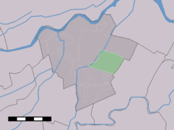 The village (dark green) and the statistical district (light green) of Middelkoop in the former municipality of Zederik.