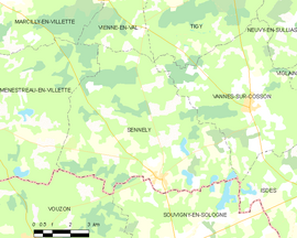 Mapa obce Sennely