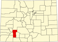 Map of Colorado highlighting Hinsdale County