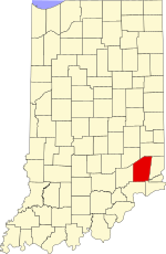 Kaart van Indiana met de nadruk op Ripley County