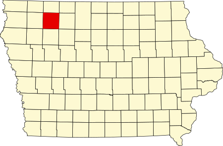 Location of Clay County in Iowa Map of Iowa highlighting Clay County.svg