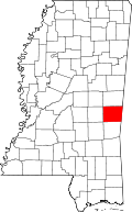 Kort over Mississippi med Lauderdale County markeret