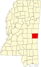 Mapa do Mississippi com destaque para o Condado de Lauderdale.svg