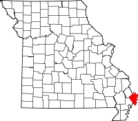 Map of Misuri highlighting Mississippi County