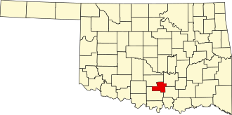 Location of Murray County in Oklahoma Map of Oklahoma highlighting Murray County.svg