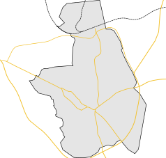 Mapa konturowa Veszprému, u góry znajduje się punkt z opisem „Veszprém (stacja kolejowa)”