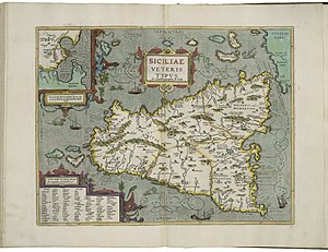 300px map of ancient sicily and inset map of the territories of syracuse by abraham ortelius