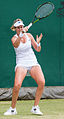 María Teresa Torró Flor competing in the second round of the 2015 Wimbledon Qualifying Tournament at the Bank of England Sports Grounds in Roehampton, England. The winners of three rounds of competition qualify for the main draw of Wimbledon the following week.