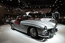 A 1954 Mercedes-Benz 300 SL which featured wheels under the main body of the vehicle, primarily for aerodynamic drag reduction Mercedes-Benz 300SL - inkiboo.jpg