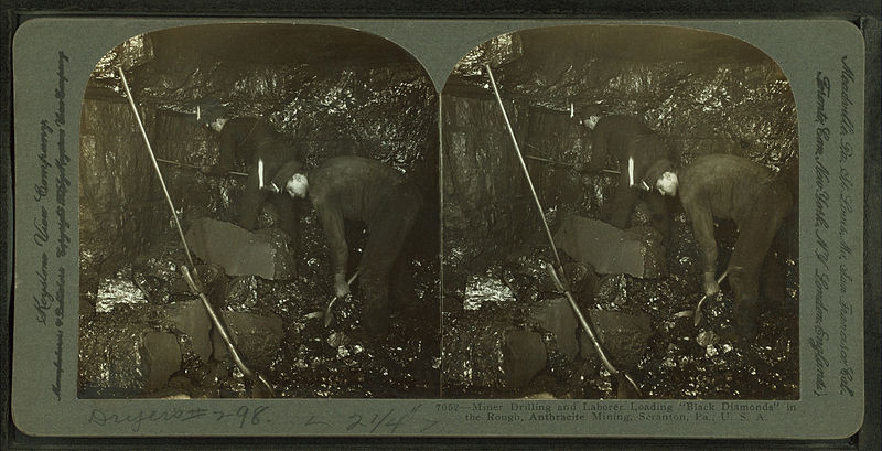 File:Miner drilling and laborer loading "black diamonds" in the rough, Anthracite Mining, Scranton, Pa., U.S.A, from Robert N. Dennis collection of stereoscopic views.jpg