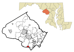 Montgomery County Maryland Incorporated and Unincorporated areas Cabin John Highlighted.svg