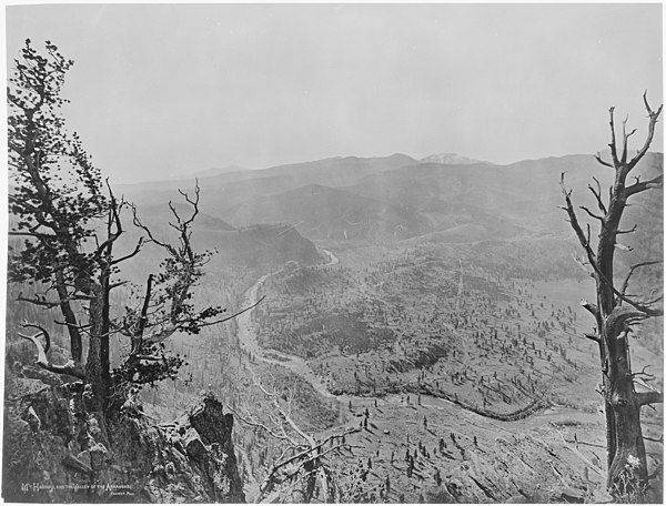 Arkansas River in Colorado, with Mount Harvard in distance, circa 1867. Photo by William Henry Jackson.